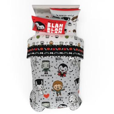 Imagem de Jogo de cama solteiro universal Little Monsters Halloween 5 peças – Conjunto de edredom e lençol reversível super macio e aconchegante com capa, (produto oficialmente licenciado) por Franco