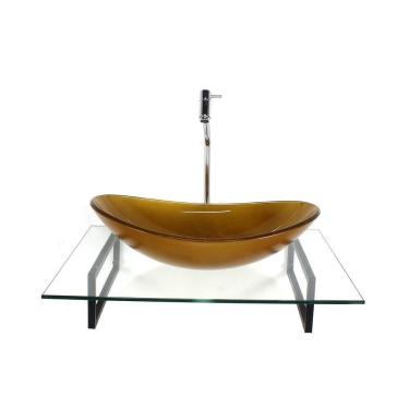 Imagem de Kit Cuba Vidro Oval Dourado Real Tampo 60Cm Incolor E