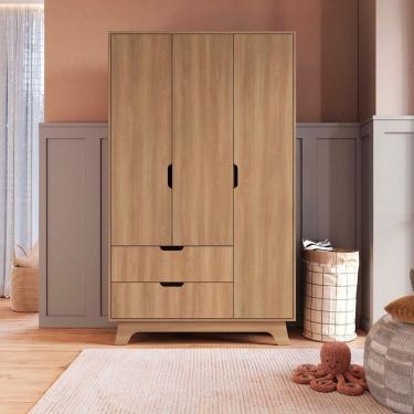 Imagem de Guarda-roupa Infantil 3 Portas e 2 Gavetas 100% Mdf Alice Louro Freijó Grann