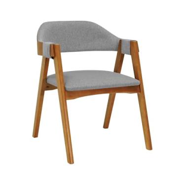 Imagem de Cadeira New York Encosto Anatômico Curvo Estofado - Amêndoa - Assento Estof. Linho Cinza Mescla Impermeável