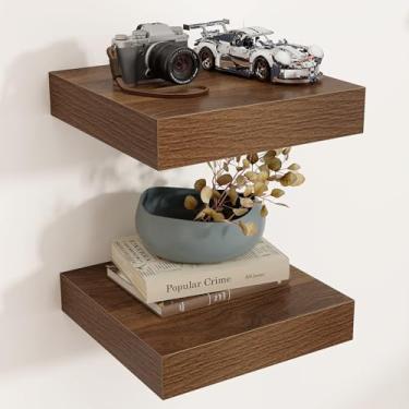 Imagem de Venusmiles Prateleiras quadradas flutuantes para parede, 30 cm L x 30 cm P x 5 cm A, pacote com 2, pequenas prateleiras de madeira projetadas montadas na parede com suportes invisíveis para sala de