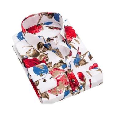 Imagem de Camisa Casual Masculina De Manga Comprida Com Estampa Floral De Primav