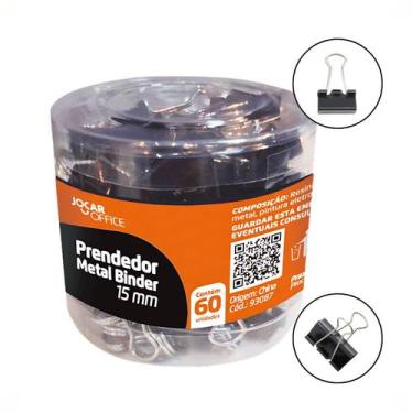 Imagem de Prendedor Binder 15mm Metal Clips Pote 60 unidades para Escritório Esc