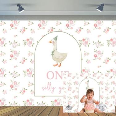 Imagem de 3 x 2,4 m Pano de fundo de um ganso bobo 1º aniversário para decoração de festa infantil animal de fazenda Nosso pequeno ganso está transformando um tema chá de bebê festa de aniversário adereços de