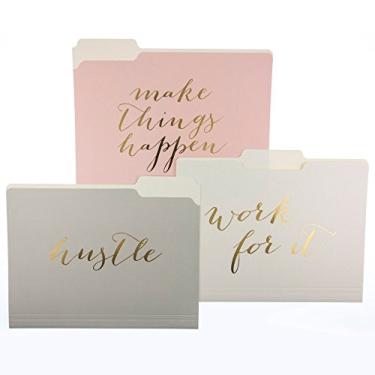 Imagem de Graphique Pastas de arquivo "Make Things Happen" de designer | Conjunto de 9 (3 desenhos) | Organizadores tamanho carta | Material de escritório decorativo | Cartolina revestida durável | Letras