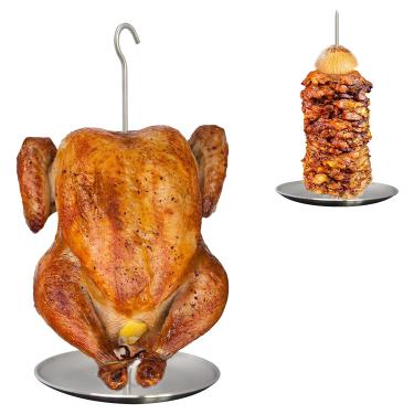 Imagem de DOLAMOTY Conjunto de espetos verticais atualizados Al Pastor para churrasco brasileiro, suporte removível para grelhar, aço inoxidável (com 1 base, 3 espetos e 2 ganchos para frango)
