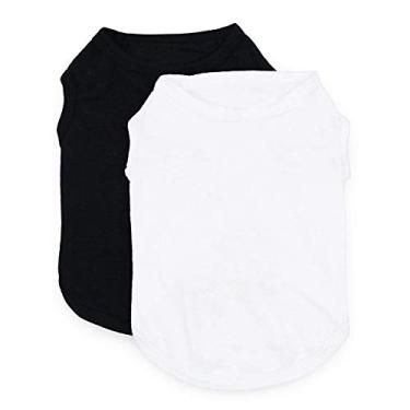 Imagem de Camiseta em branco para cães e meninos|Roupas para animais de estimação de algodão para meninas, adequadas para cães pequenos, extrapequenos, gatos, preto e branco, 2 pacotes