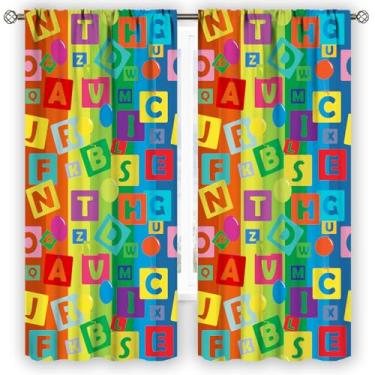 Imagem de Cortinas educativas infantis alfabeto ABC colorido arco-íris balão para berçário quarto brincadeira formas aprendizagem isolamento térmico janela tratamentos sala de jogos cortinas 2 painéis cortinas