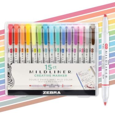 Imagem de Zebra Conjunto de 15 Marcadores de Ponta Dupla Pen Mildliner, Pontas Largas e Finas, Cores de Tinta Sortidas