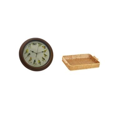 Imagem de Bothyi Relógio de Parede com Pássaro Canoro, Decoração para Sala de Jantar, Cestas de Frutas Trançadas, Tigela para Servir Lanches, Prato de Pão Redondo Eleg