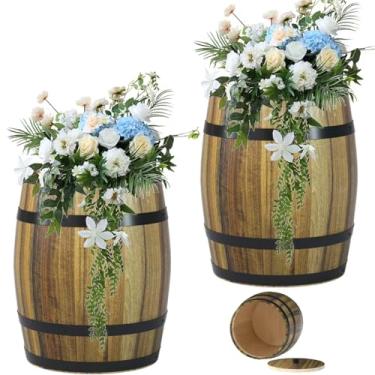 Imagem de 2 peças de suporte de flores de madeira, vaso de flores, vaso de barril para decoração de casa de casamento, 20 x 16,5 cm