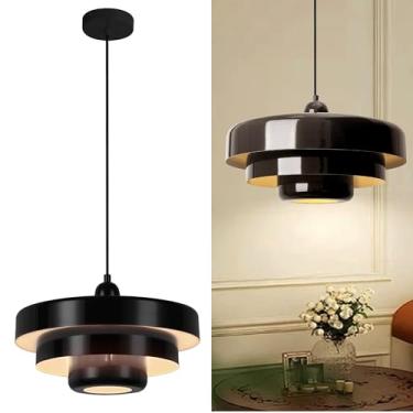 Imagem de Zoxxoz Luminária pendente industrial, iluminação pendente de teto nórdico de 35 cm, design de sombra de metal de 3 camadas, luz de suspensão vintage para ilha de cozinha, mesa de jantar, sala de estar