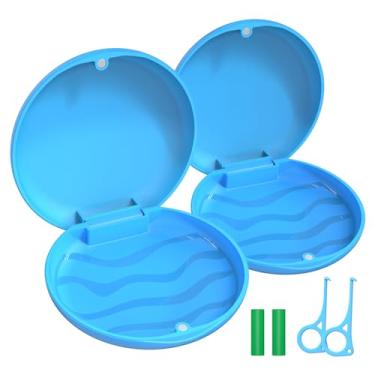 Imagem de ANYLEY Capa retentora, suporte de retentor ortodôntico fino e bonito compatível com Invisalign, 2 conjuntos de estojo de proteção bucal com ferramenta de remoção e mastigável, azul.