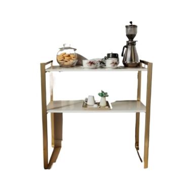 Imagem de Aparador Buffet Cantinho do Café Mesa Industrial de Decoração 2 Prateleiras MDF Aço Porta Retrato Sala Copa Recepção(DOURADO C/BRANCO)