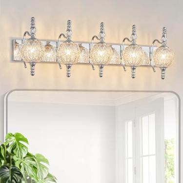 Imagem de LBSQJ Luminárias modernas – Lâmpada de parede regulável de 90 cm, luzes de banheiro sobre espelho, acabamento galvanizado cromado, para maquiagem, pia dupla e banheiros pequenos