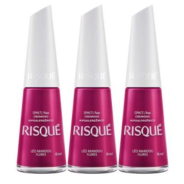 Imagem de Kit 3 Esmalte Risqué Rosas Cremoso Léo Mandou Flores 8ml