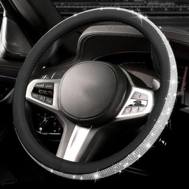 Imagem de Capa de volante de couro diamante brilhante, com strass brilhante de cristal brilhante, ajuste universal, protetor de roda de carro de 35,5 cm 1/5.1-38.1 cm para mulheres, meninas, SUVS, Sedans