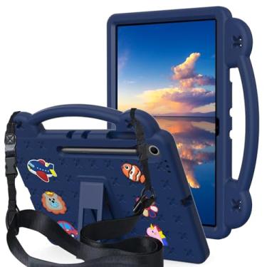 Imagem de AKABEILA Compatível com Samsung Galaxy Tab S10 Lite 2025 10,9 polegadas, capa protetora universal leve à prova de choque com alça de ombro e alça de suporte, azul marinho