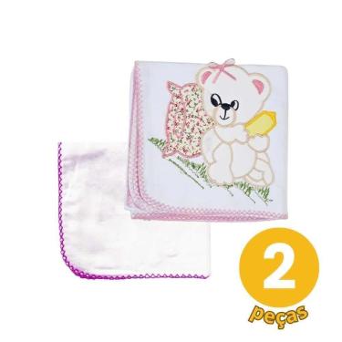 Imagem de Kit 2 Pçs Rosa 1 Cueiro Liso+1 Cueiro Bordado Bebê Enxoval