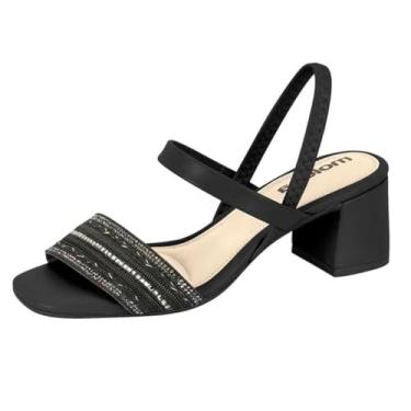 Imagem de Sandália Feminina Salto Bloco Baixo Strass Pedrarias Moleca