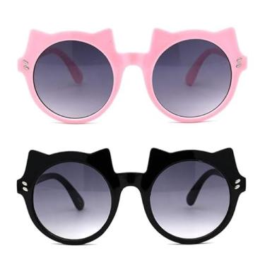 Imagem de SA106 Óculos de sol circulares redondos de plástico para meninas e crianças, [Pacote com 2] Preto e rosa, 5 1/4" (134mm) x 2 3/16" (55mm)