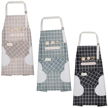 Imagem de Avental com bolsos para lenços de mão, bolso grande, à prova d'água à mão para cozinhar, assar, à prova d'água, apagável, à prova de óleo, babador ajustável à mão