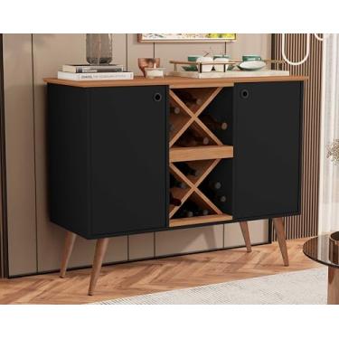 Imagem de Aparador Buffet Retrô com Adega, 79,5x38x75 cm, MDF/MDP, Preto e Madeira, 3 Prateleiras, Porta com Puxador (Preto/Nature)