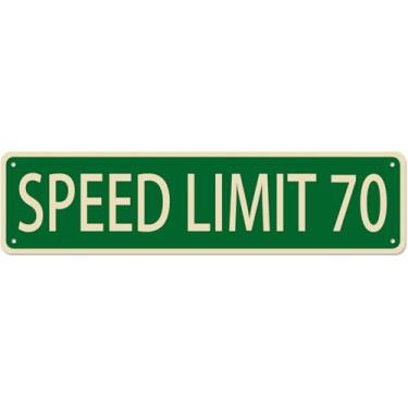 Imagem de PWFGBZY Speed Limit 70 placa de rua fina placa de metal bar garagem homem caverna restaurante loja escritório exterior interior casa novidade arte de parede 10 x 40 cm