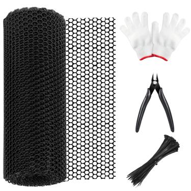 Imagem de Aifong Malha de arame de plástico 0,4 m x 10 m, cerca de arame de galinha preta com luvas, laços de zíper, tesoura, fio de galinha floral, ideal para cercas de aves