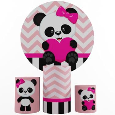 Imagem de Kit Decoração Festa, Painel Ursinhas + Trio Capas De Cilindros (Panda 01 rosa)