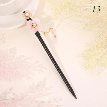 Imagem de Grampo de cabelo vintage de flor de madeira para mulheres antigo grampo de cabelo fantasia acessórios de cabelo chineses grampos de cabelo