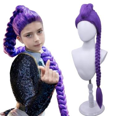 Imagem de MAGQOO Peruca trançada roxa para crianças e meninas peruca roxa clara longa tranças cabelo cosplay fantasia festa perucas