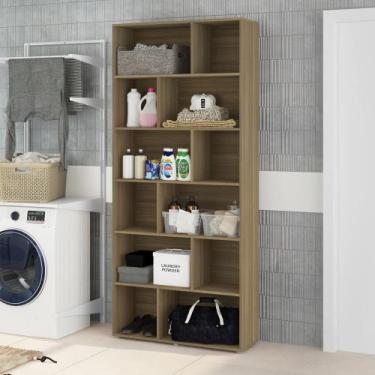 Imagem de Estante Xangai 12 nichos Assimétricos Branco Politorno, Castanho