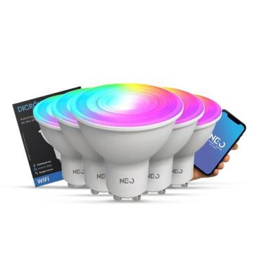 Imagem de Kit 5 Lampada Led Dicróica MR16 Smart Wi-fi 2.4GHz 5w 2700K/6500K RGB 