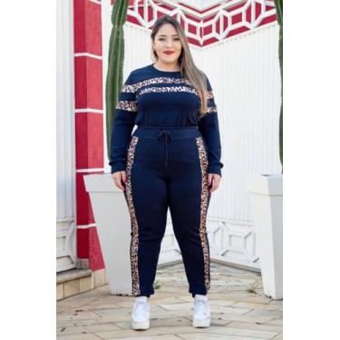 Imagem de Conjunto em Crepe Calça e Blusa com Viés de Onça - luh may, Azul, G2