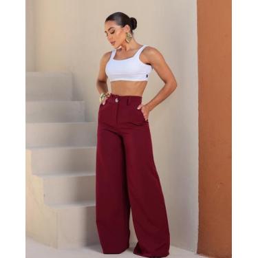 Imagem de Calça pantalona social alfaiataria premium cintura alta casual moda el