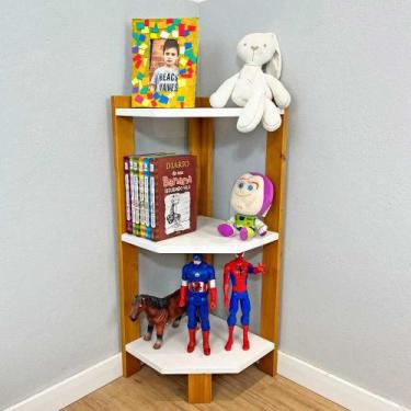 Imagem de Estante de Canto para Chão de Madeira Pinus 3 Prateleiras Linea Branco