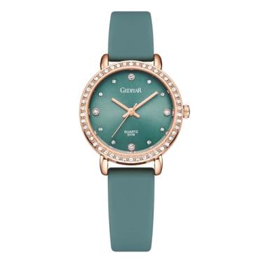 Imagem de Relógio feminino feminino de quartzo de cristal com moldura de strass, mostrador analógico, pulseira de silicone, à prova d'água, relógio de pulso para enfermeiras, G709-verde, Casual