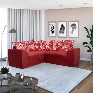 Imagem de Sofá de Canto Ideal Ellegance Relax - Alpoim, Vermelho C/ Floral 608/1