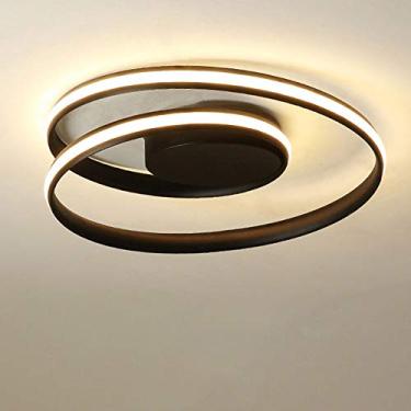 Imagem de Luminária de teto LED, luminária pendente moderna com anel circular regulável e controle remoto, luminárias de acrílico embutidas, iluminação de 3 cores para sala de estar, quarto (preto), p