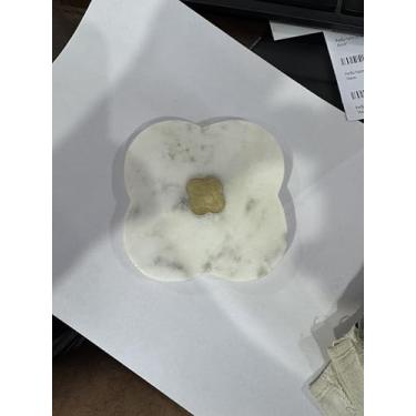 Imagem de Perilla Home Porta-copos de mármore Conjunto de 6 porta-copos de folhas Comprimento: 10 cm Largura: 10 cm Espessura: 12 mm Branco