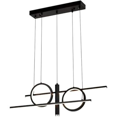 Imagem de - Lustre de metal simples para sala de jantar, luz LED regulável, anel moderno, combinação longa, luz suspensa, decoração interna para casa, luminária suspensa de teto, decoração moderna