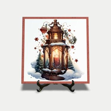 Imagem de Quadro em azulejo 15x15cm Natal lamparina lampião natalina 25EI