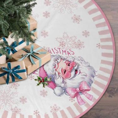 Imagem de Saia de árvore de Natal 122 cm rosa Papai Noel floco de neve tapete de árvore de Natal para decoração de Natal de festa de inverno, ambientes internos e externos (rosa, 122 cm)