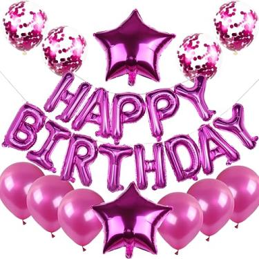 Imagem de Dreuyet Balões de bandeira de feliz aniversário, letra de alumínio de 40,6 cm, decoração de festa inflável de cinco pontas de 45,7 cm, decorações de aniversário para mulheres, homens, meninos e