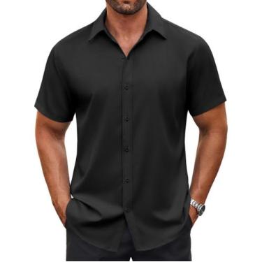 Imagem de Camisa casual COOFANDY de manga curta com botões para homens