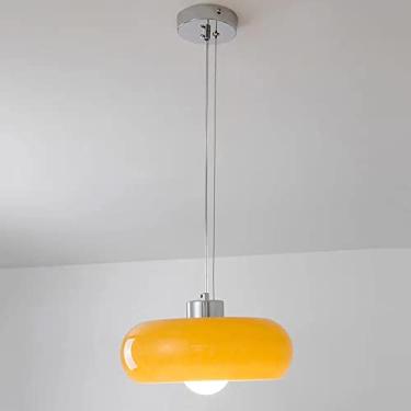 Imagem de YQSLQZZ Lustre de vidro de ilha de cozinha japonesa, forma de abóbora, 1 luz pendente de sala de jantar, lustres pendurados acima da pia da mesa de jantar, para sala de estar, quarto, altura ajustável