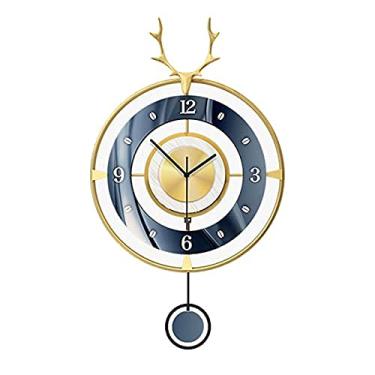 Imagem de Relógio de parede mudo de ferro forjado cabeça de veado luz decoração de arte de luxo moderna moda simples arte doméstica personalidade sala de estar relógio de parede (78 * 50 cm)