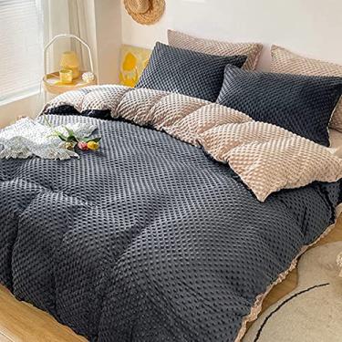 Imagem de Conjunto de capa de edredom de veludo estilo princesa com borlas, jogo de cama macio e quente, fecho de zíper, capa de edredom reversível para inverno amarelo 1,5 m (Queen cinza escuro 200 x 230 cm