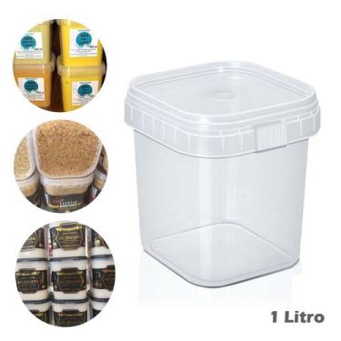 Imagem de Pote Quadrado Lacre Plástico Sorvete Farofa Mel 1000ml -50 Unid - WS